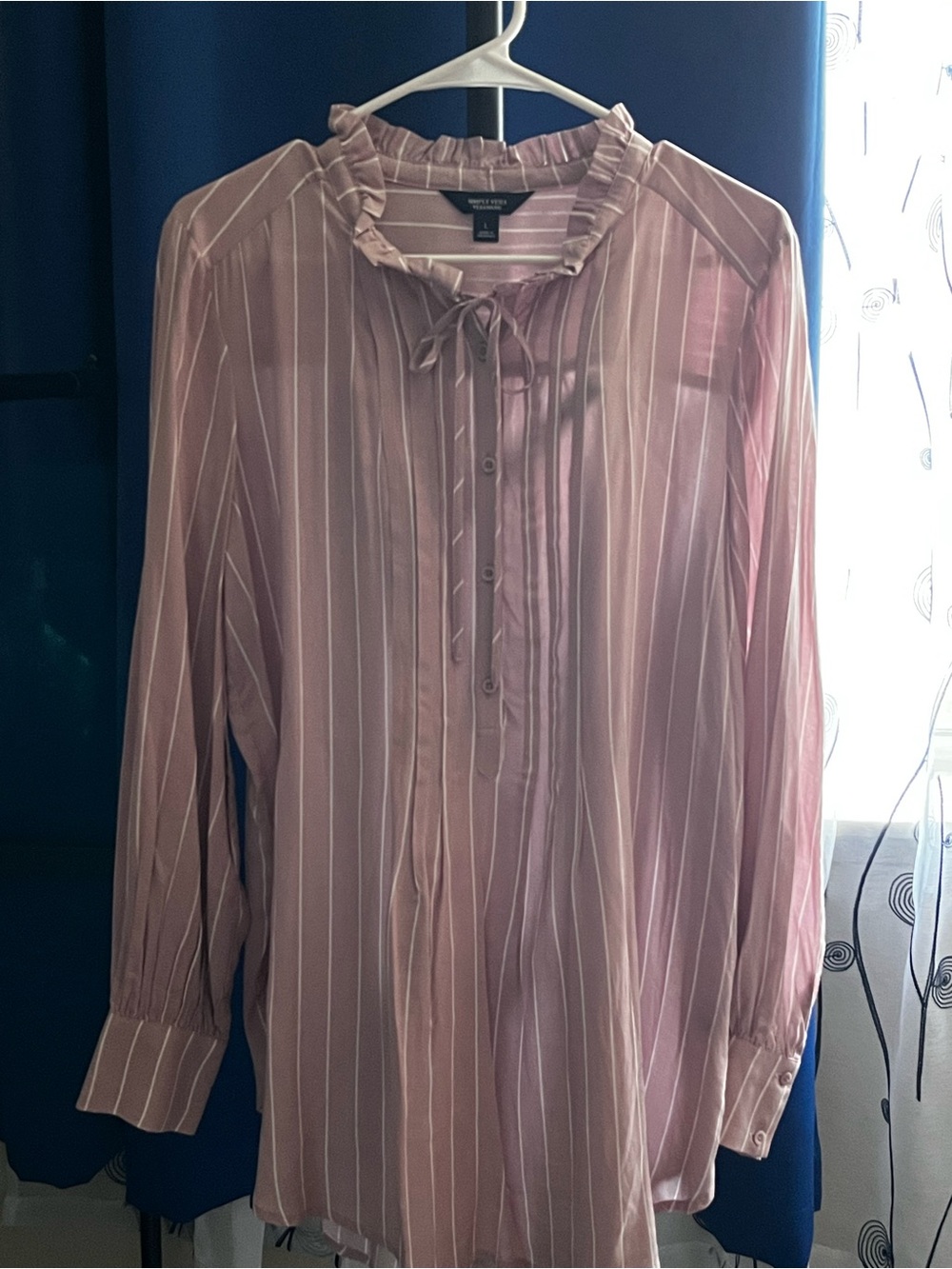 Simply Vera Vera Wang Pinkish Striped Tie-Neck Blouse
